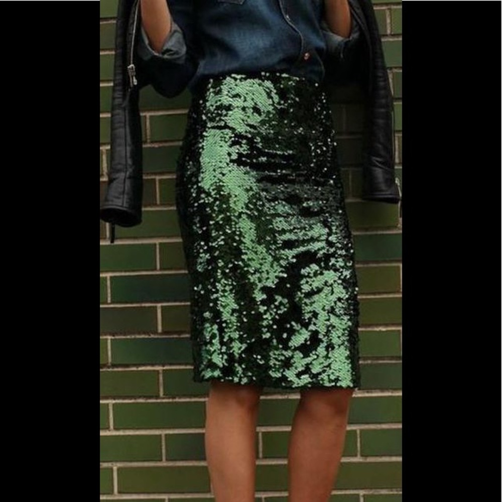Topshop sequined pencil skirt in emerald green, 8